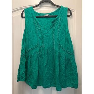 Merona Women’s Sleeveless Cut V-Neck Swiss‎ Dot Peplum Eyelet Top Sz XXL Green